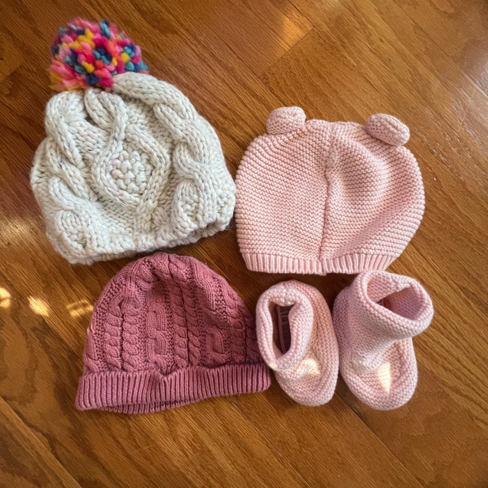 Infant Baby Girl Cold Weather Accessories- Hats and Booties